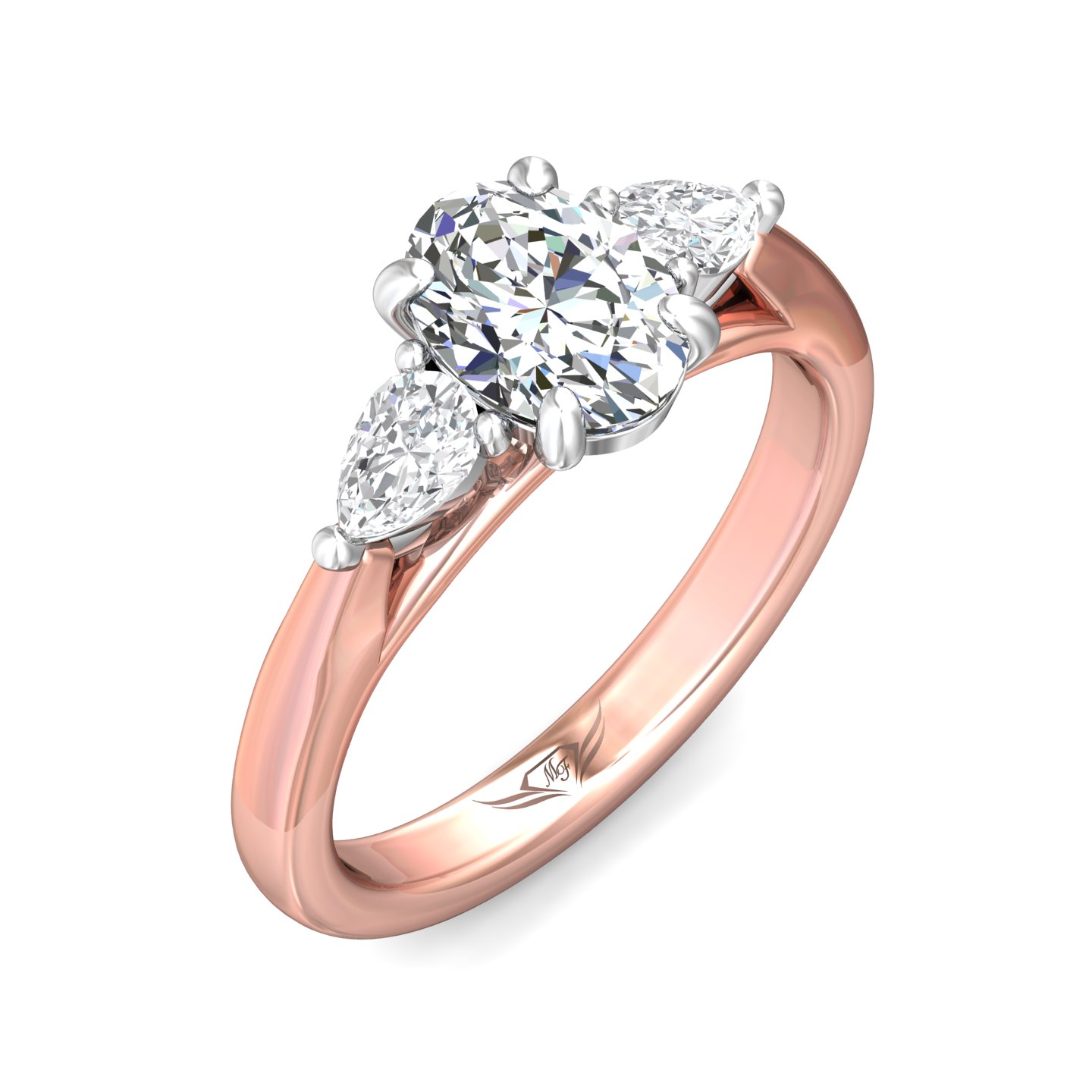 18K White and Rose Gold Oval Diamond Engagement Ring