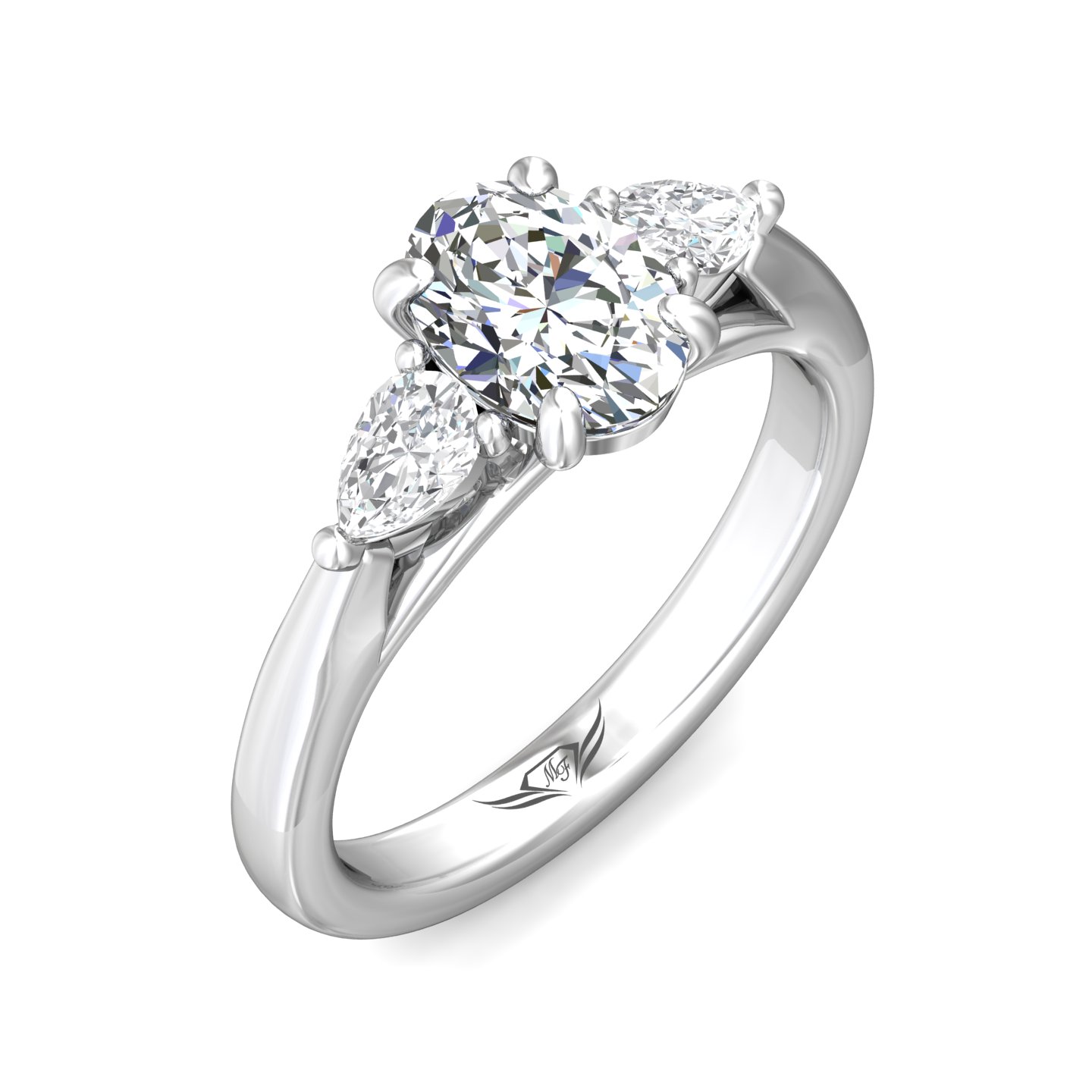 18K White Gold Oval Diamond Engagement Ring
