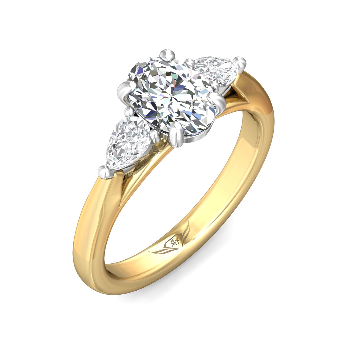 14K Yellow and White Gold Oval Diamond Engagement Ring