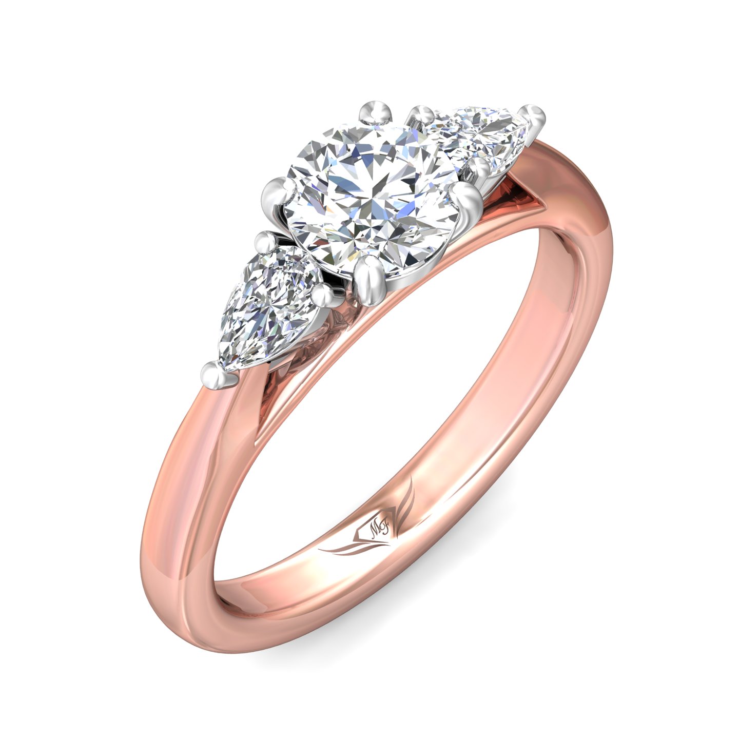 14K Rose and White Gold Round Diamond Engagement Ring