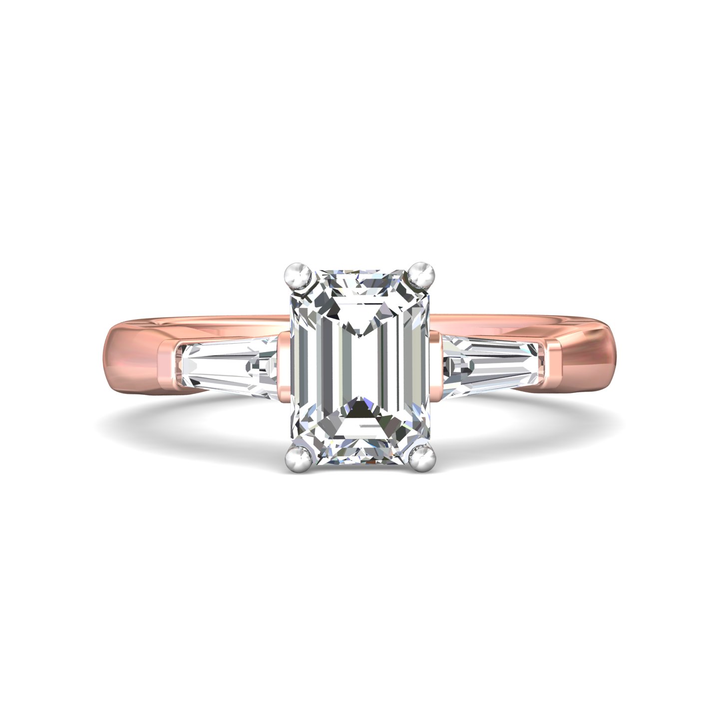 18K White and Rose Gold Emerald Cut Diamond Engagement Ring