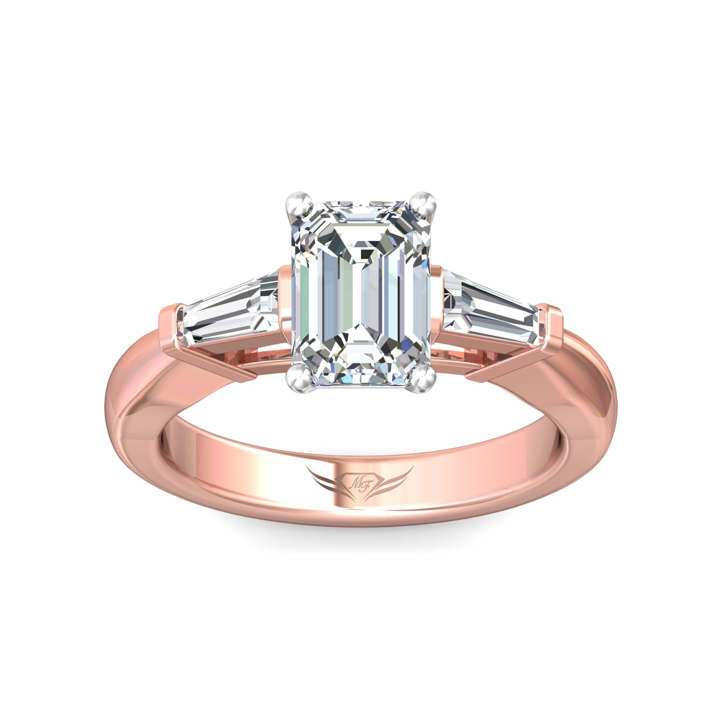 18K White and Rose Gold Emerald Cut Diamond Engagement Ring