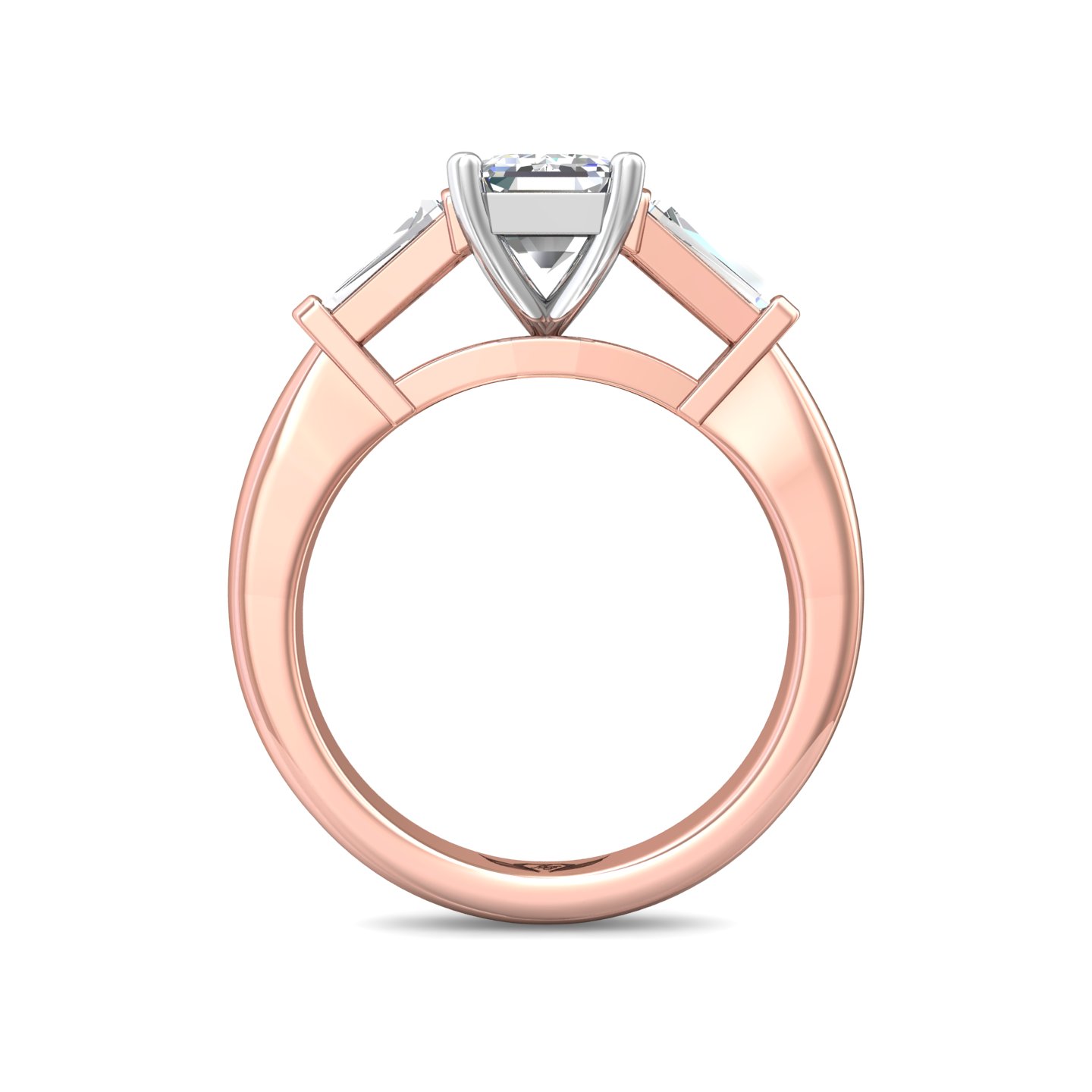 18K White and Rose Gold Emerald Cut Diamond Engagement Ring