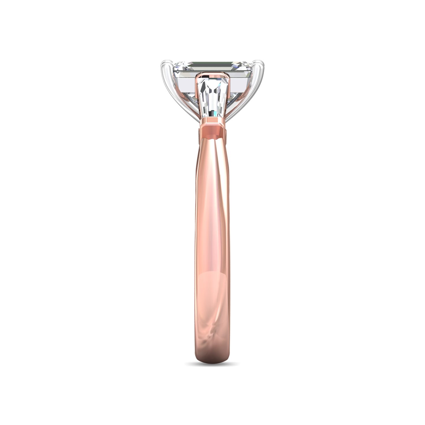 18K White and Rose Gold Emerald Cut Diamond Engagement Ring