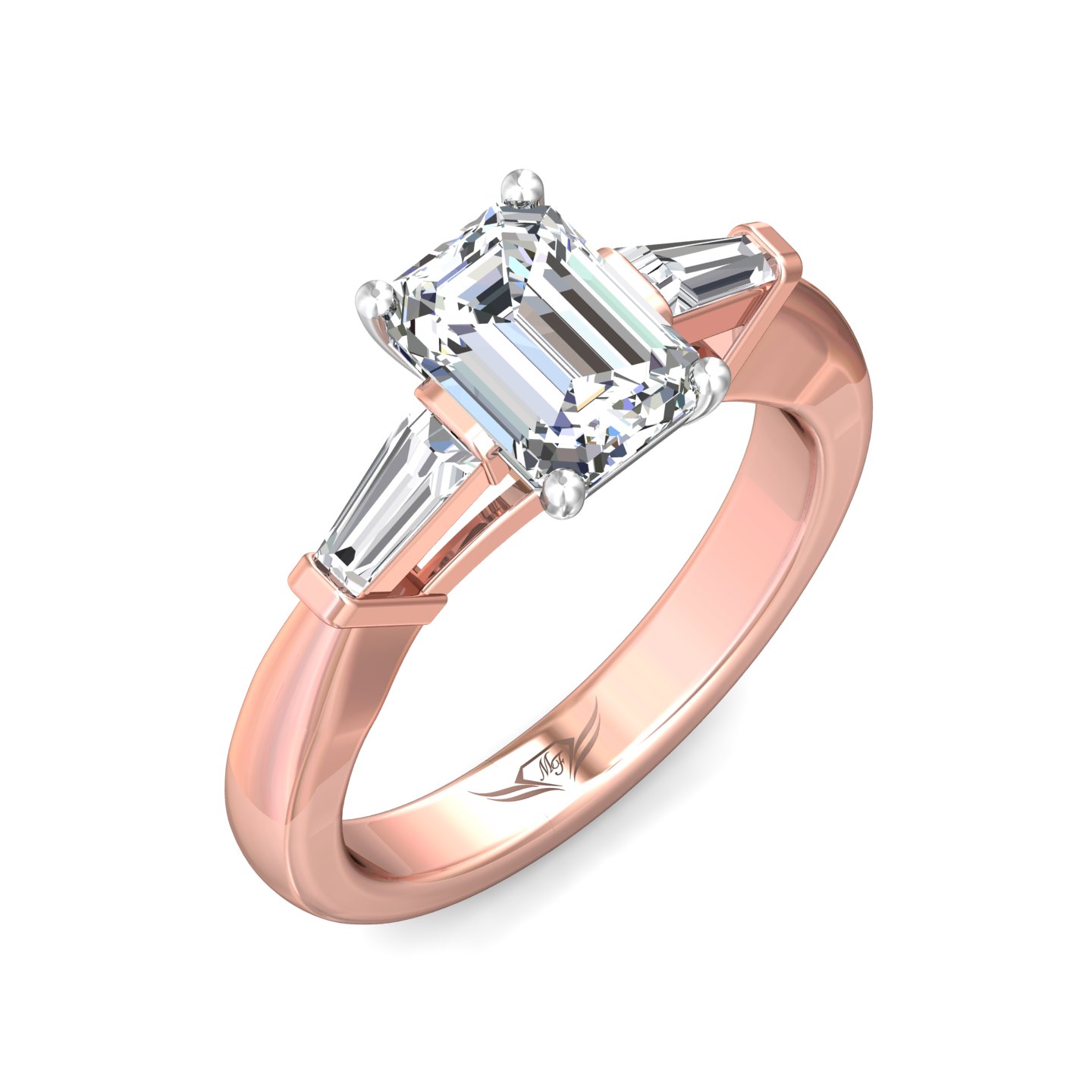 18K White and Rose Gold Emerald Cut Diamond Engagement Ring