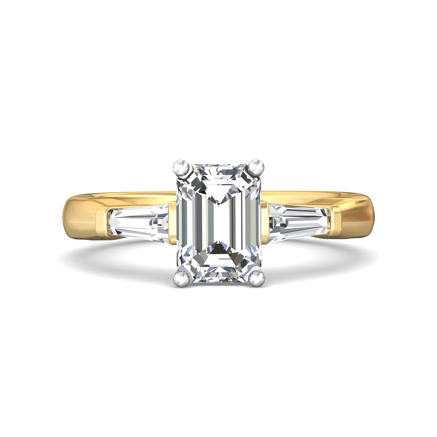 14K Yellow and White Gold Emerald Cut Diamond Engagement Ring