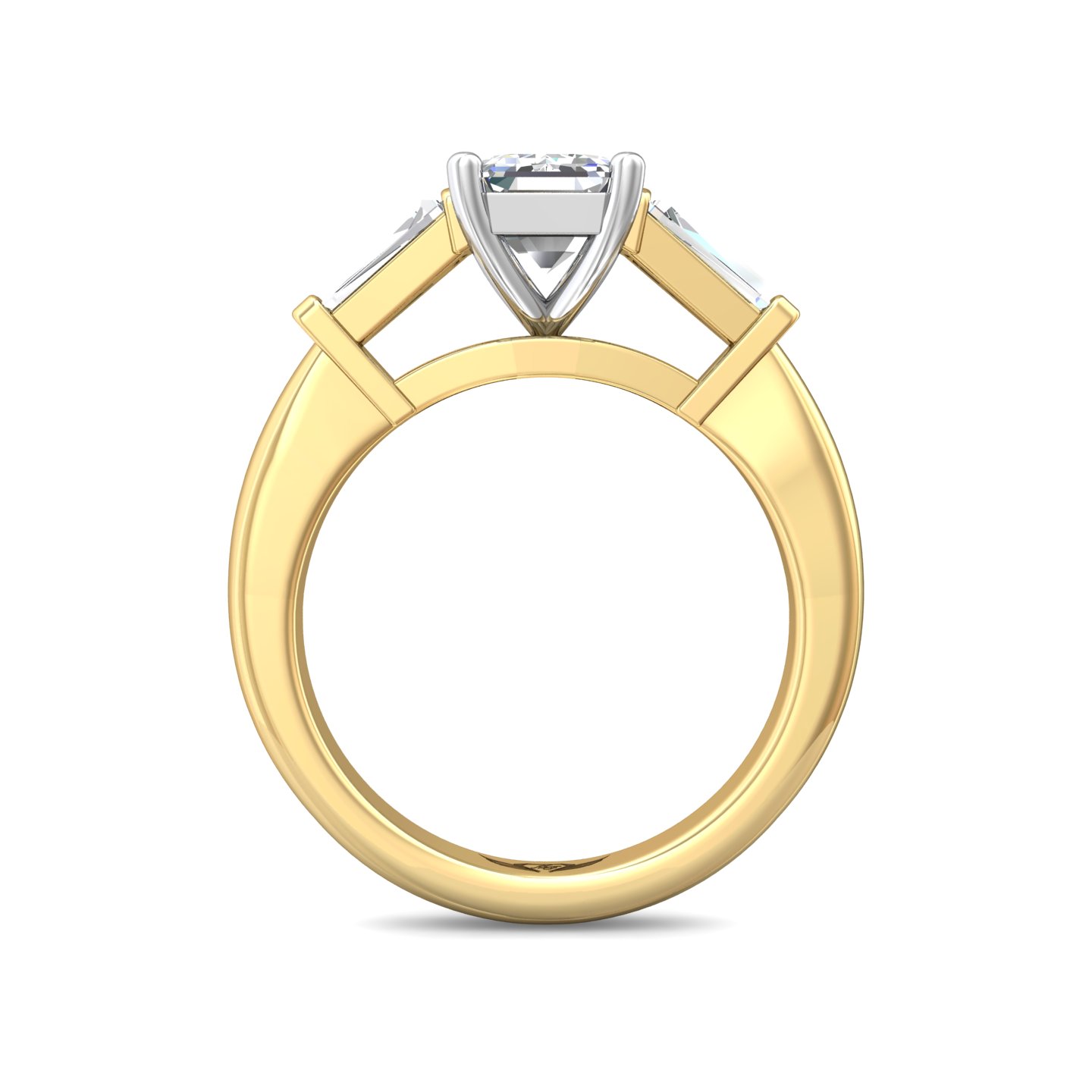14K Yellow and White Gold Emerald Cut Diamond Engagement Ring