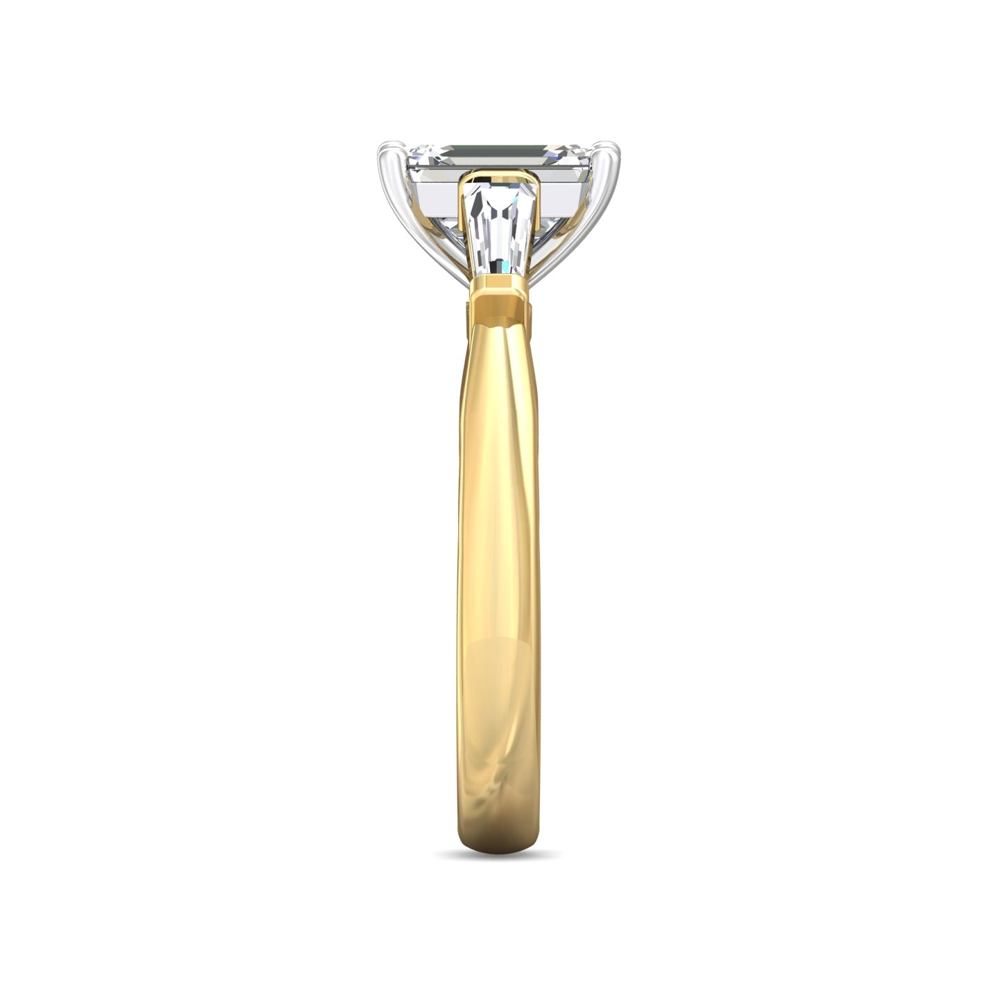 14K Yellow and White Gold Emerald Cut Diamond Engagement Ring