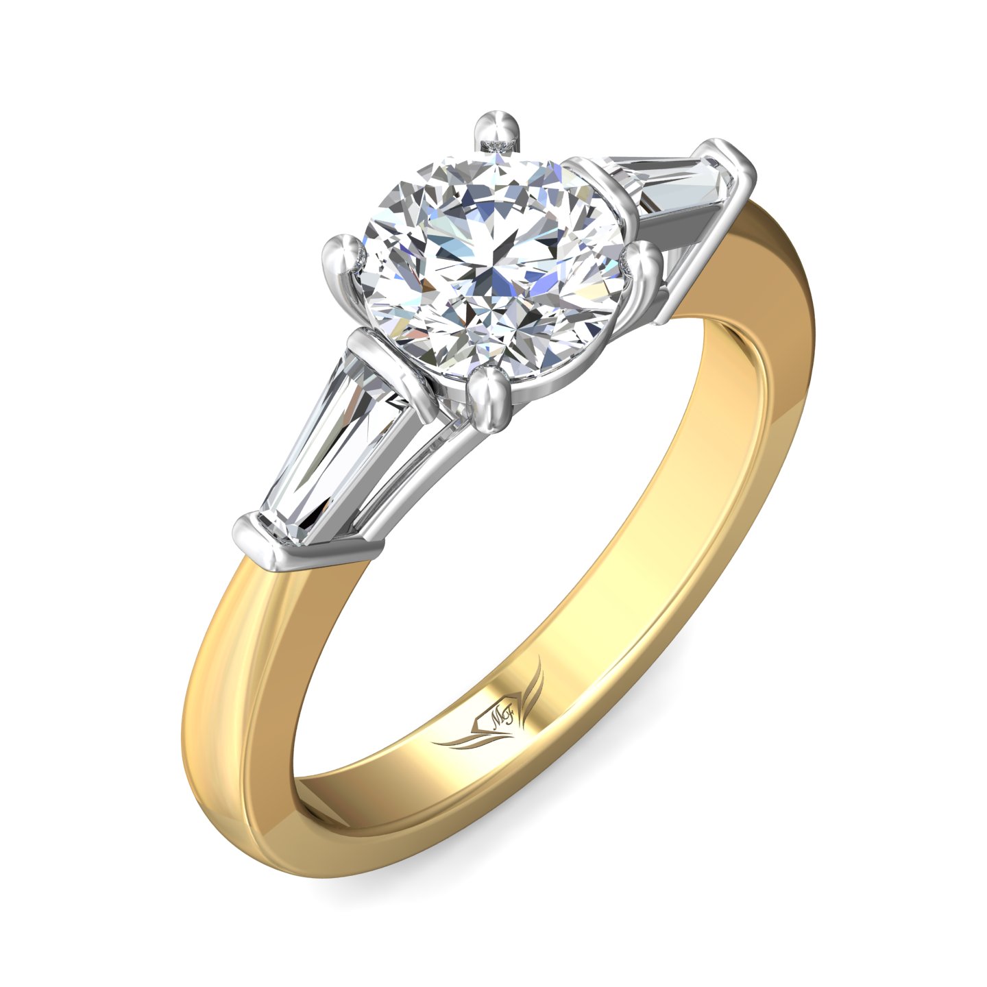 14K Yellow and White Gold Round Diamond Engagement Ring