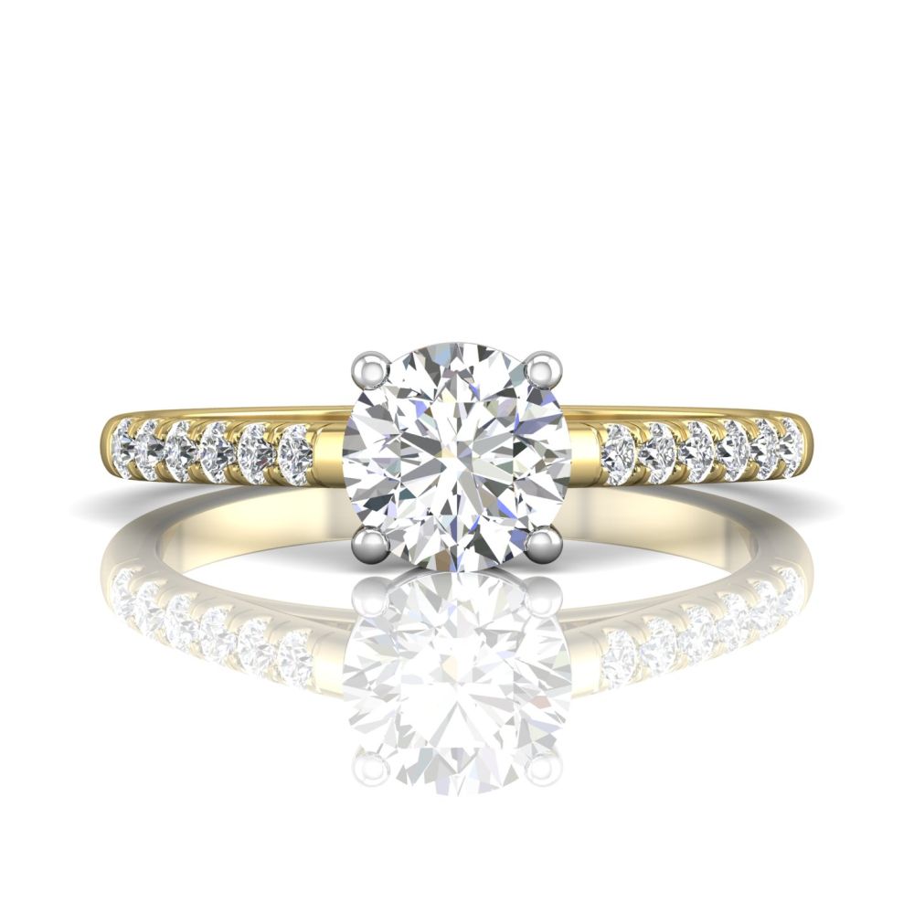 18K Yellow Gold and Platinum Round Diamond Engagement Ring
