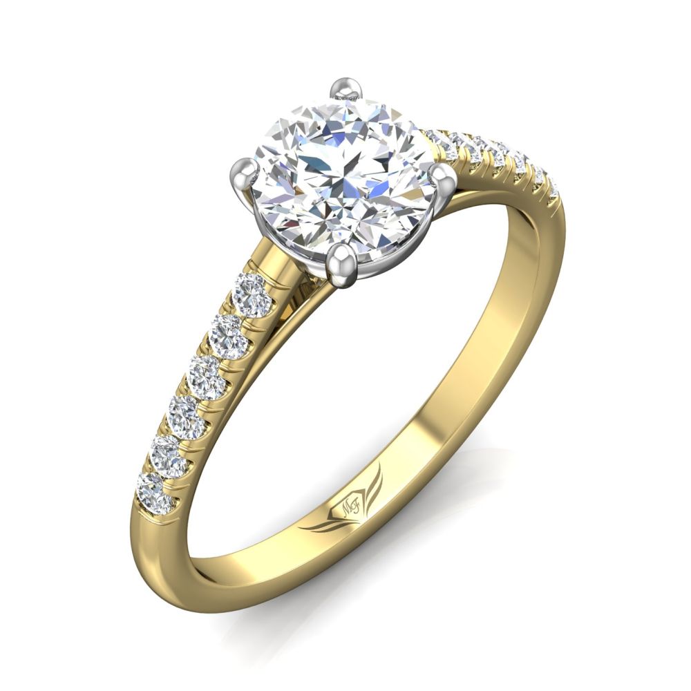 18K Yellow Gold and Platinum Round Diamond Engagement Ring