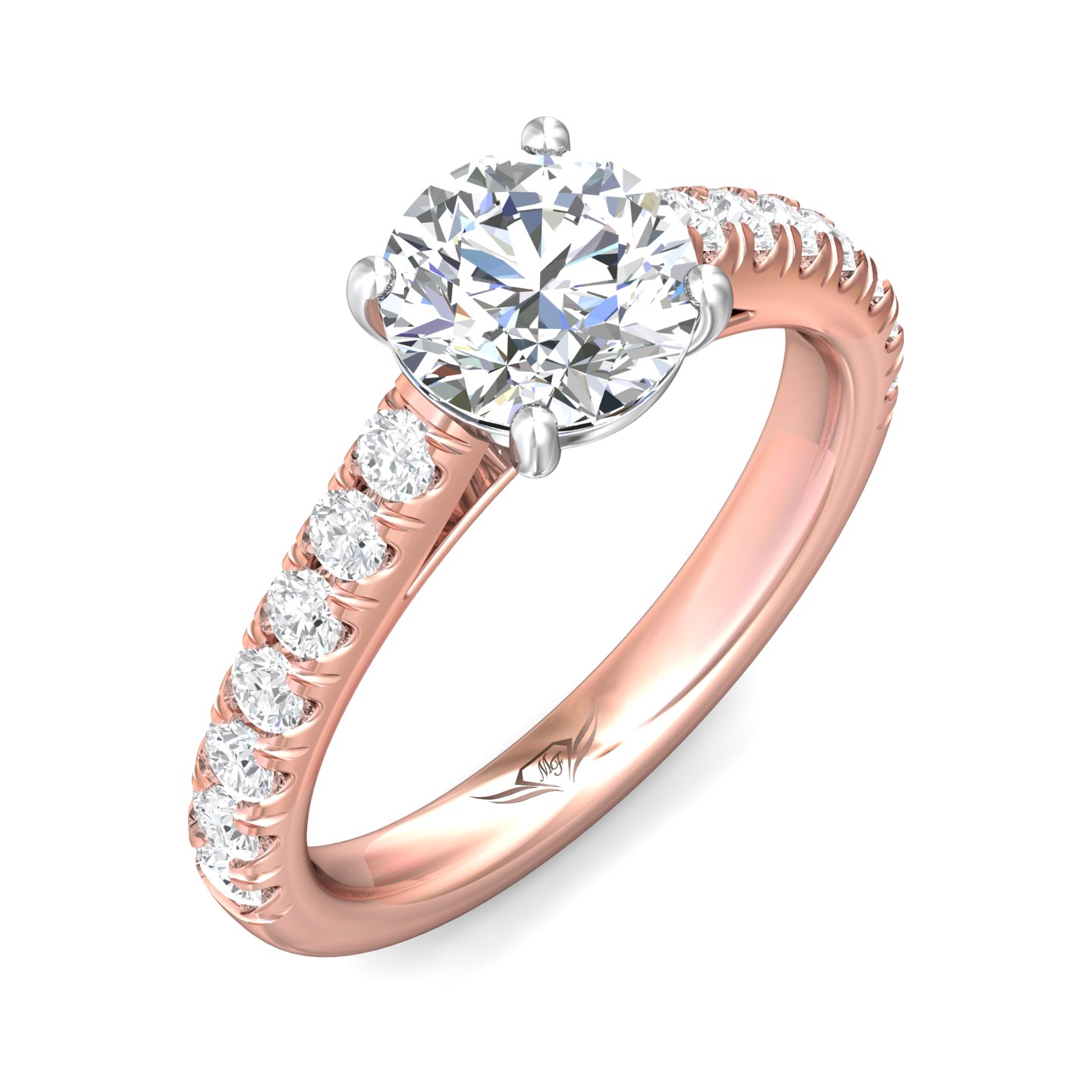 14K Rose and White Gold Round Diamond Engagement Ring
