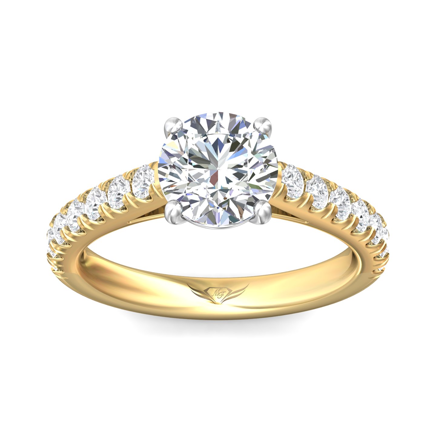 14K Yellow and White Gold Round Diamond Engagement Ring