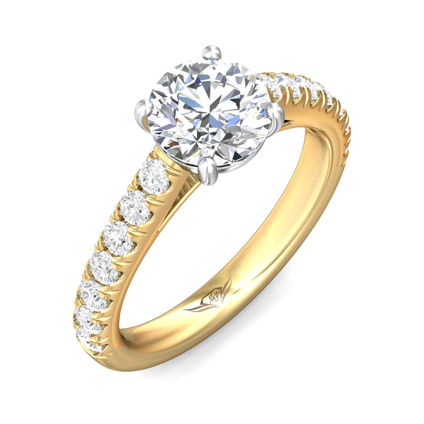 14K Yellow and White Gold Round Diamond Engagement Ring