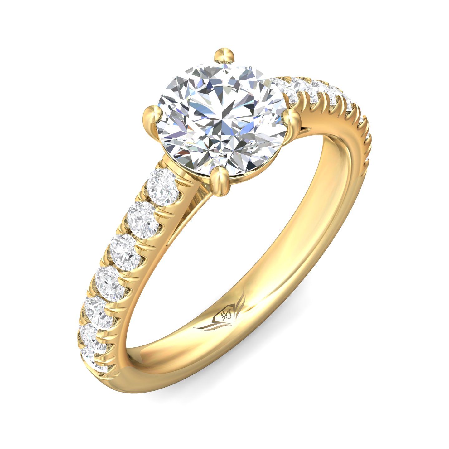 18K Yellow Gold Round Diamond Engagement Ring