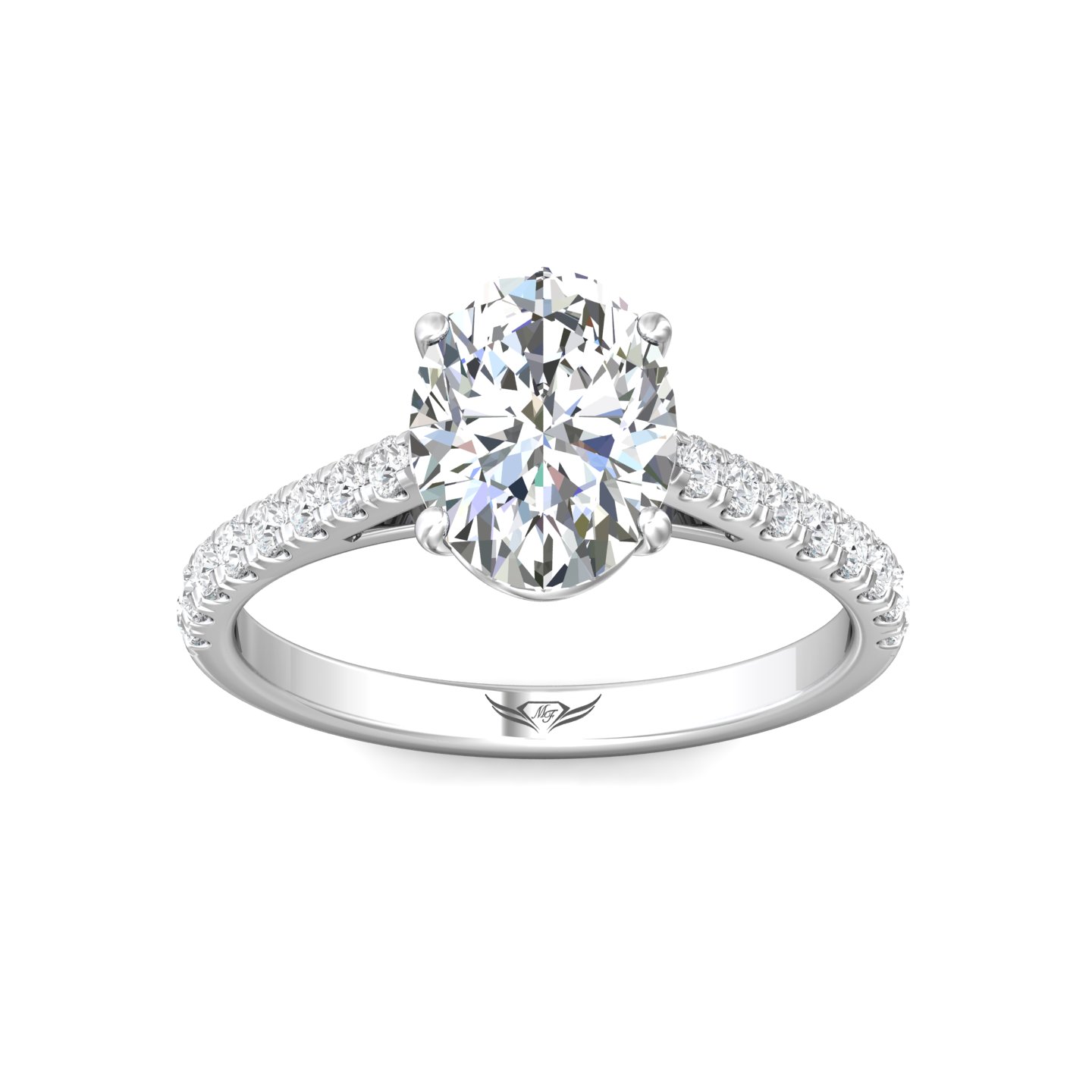 14K White Gold Oval Diamond Engagement Ring