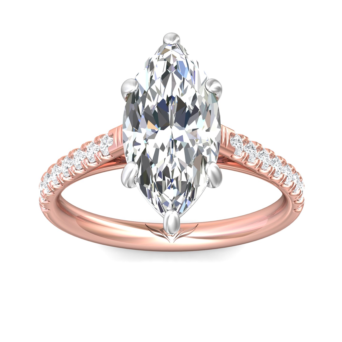 14K Rose and White Gold Marquise Diamond Engagement Ring