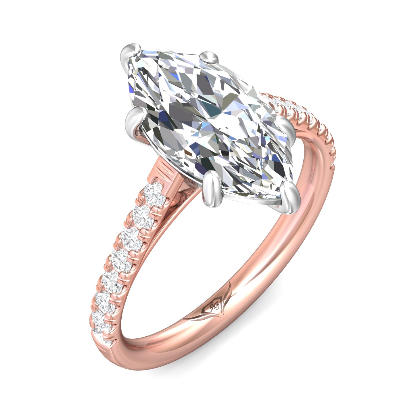 14K Rose and White Gold Marquise Diamond Engagement Ring
