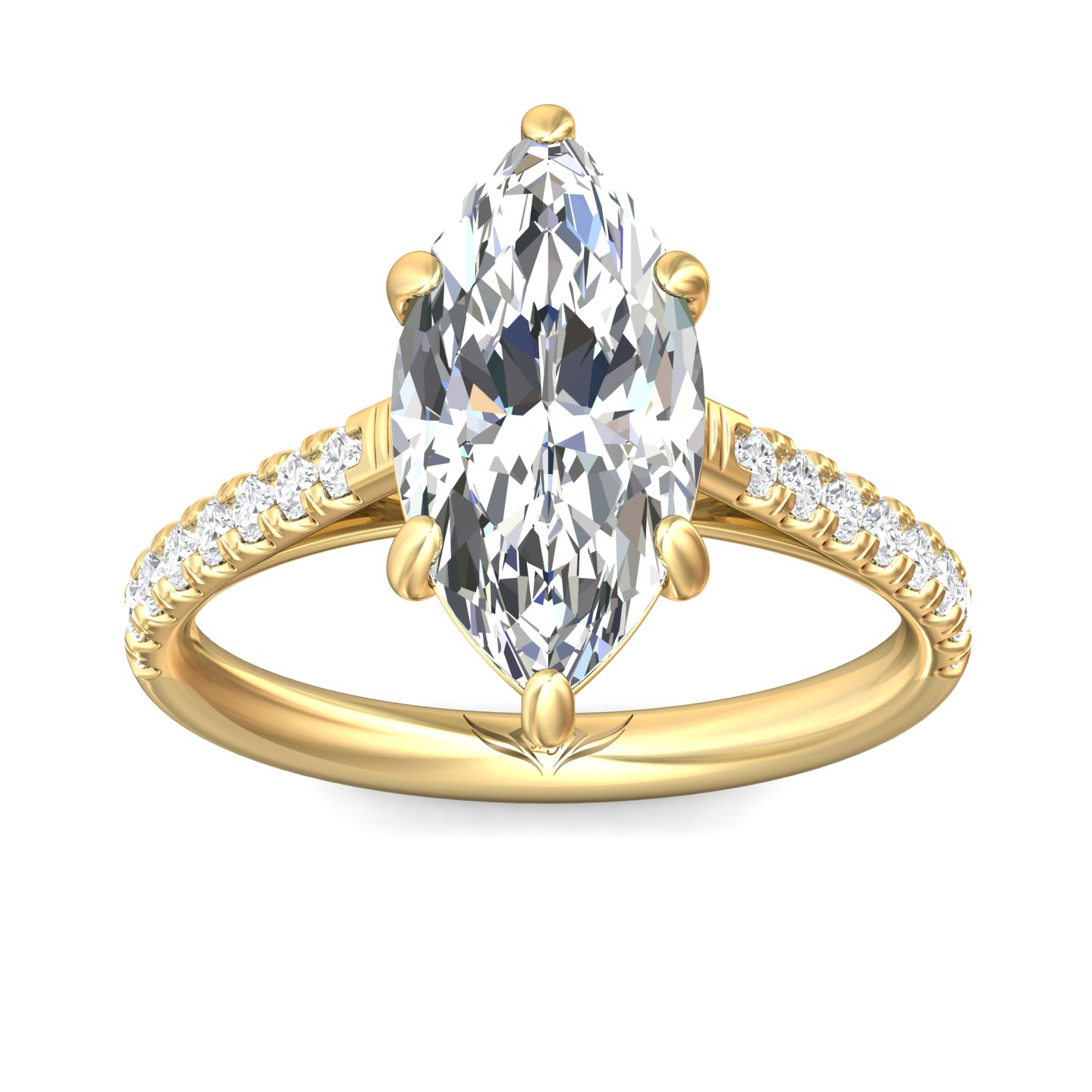 14K Yellow Gold Marquise Diamond Engagement Ring