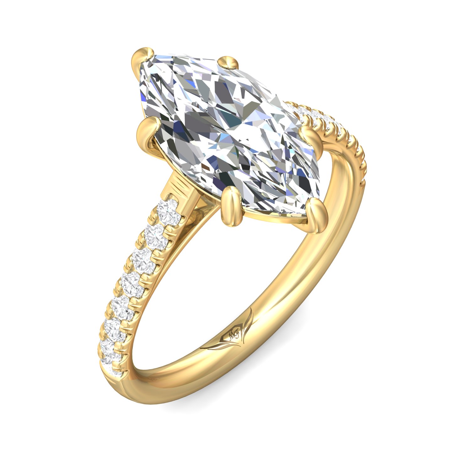 14K Yellow Gold Marquise Diamond Engagement Ring