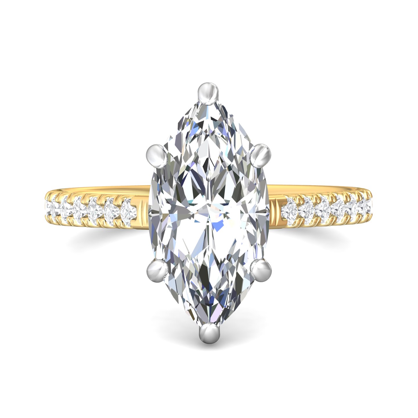 18K White and Yellow Gold Marquise Diamond Engagement Ring