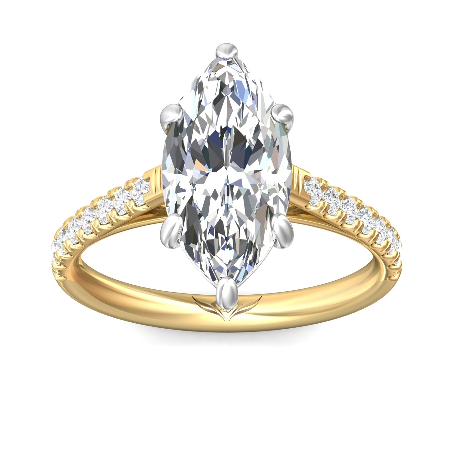 18K White and Yellow Gold Marquise Diamond Engagement Ring