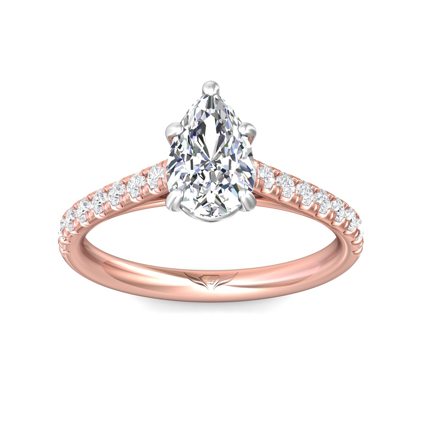 18K White and Rose Gold Pear Shape Diamond Engagement Ring