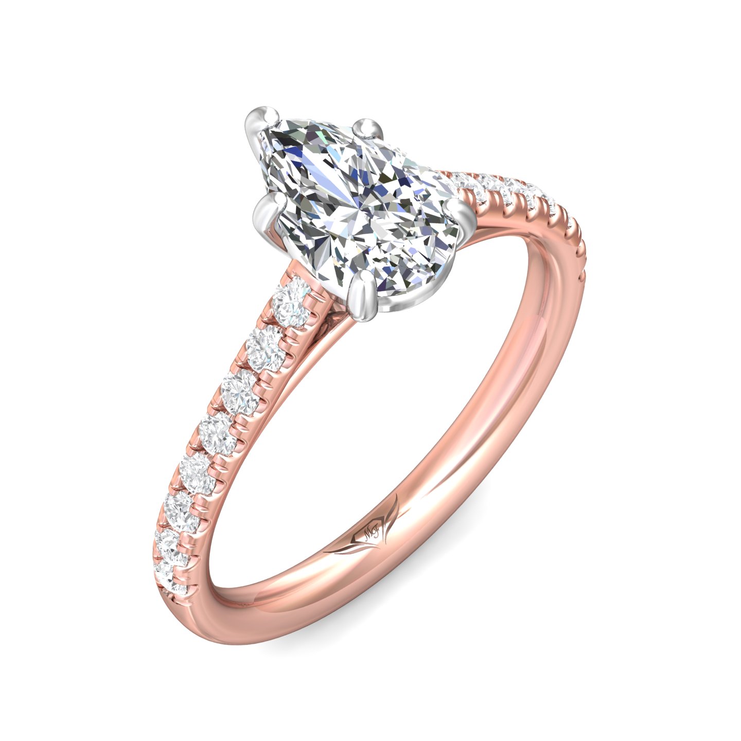 18K White and Rose Gold Pear Shape Diamond Engagement Ring