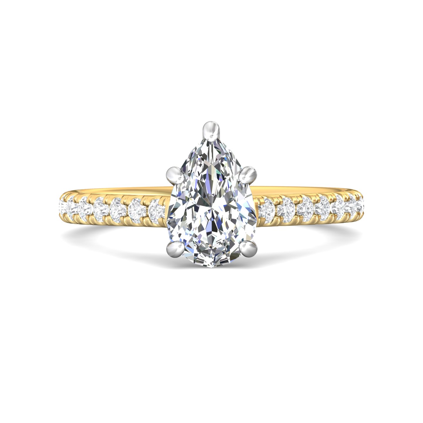 18K White and Yellow Gold Pear Shape Diamond Engagement Ring