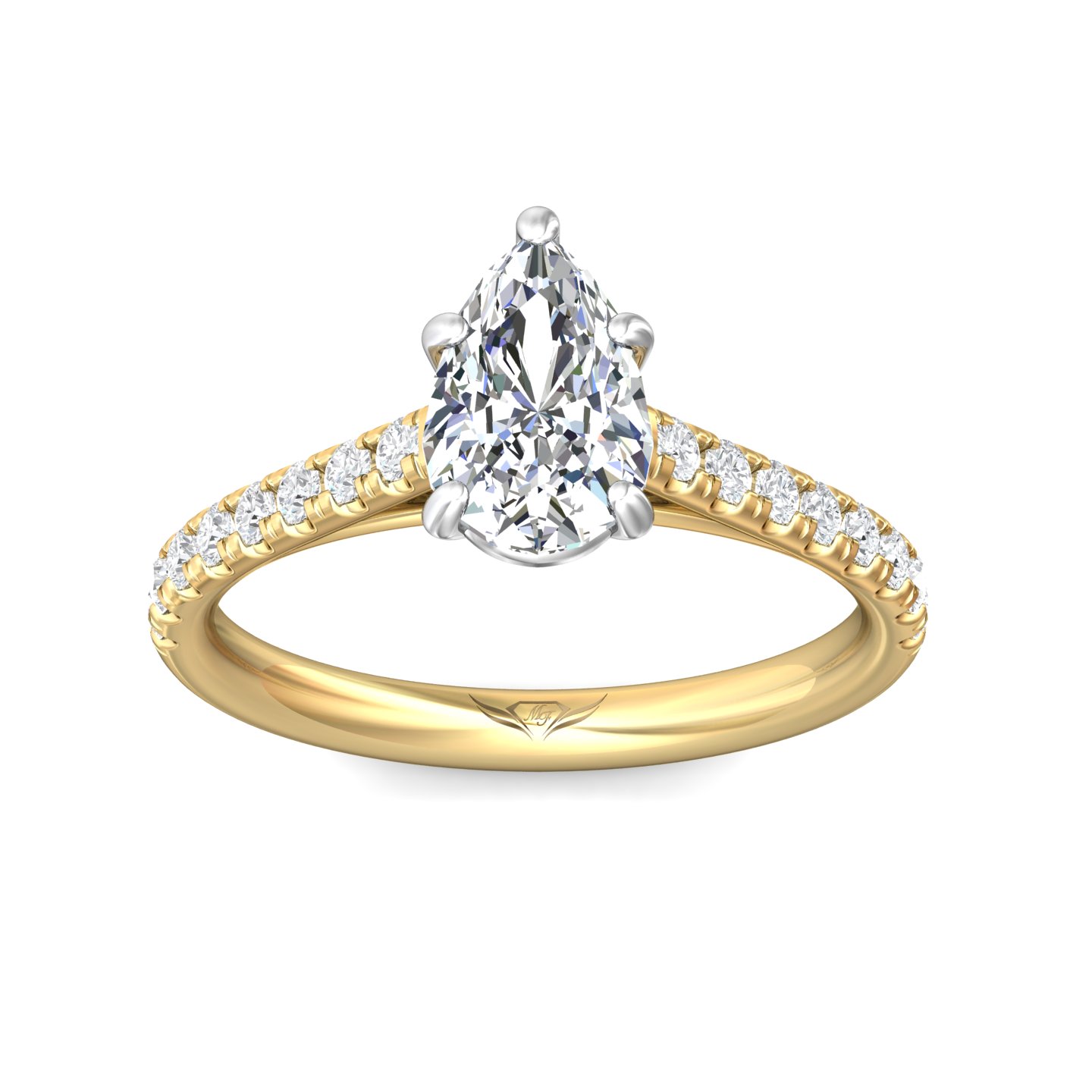 18K White and Yellow Gold Pear Shape Diamond Engagement Ring