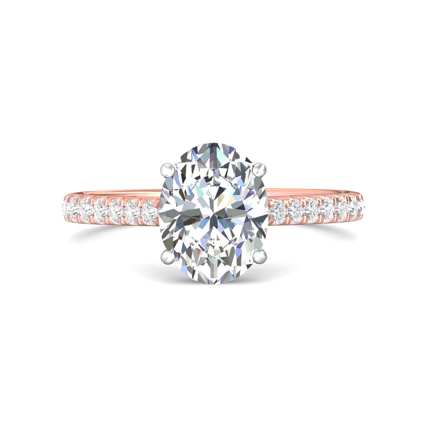 14K Rose and White Gold Oval Diamond Engagement Ring