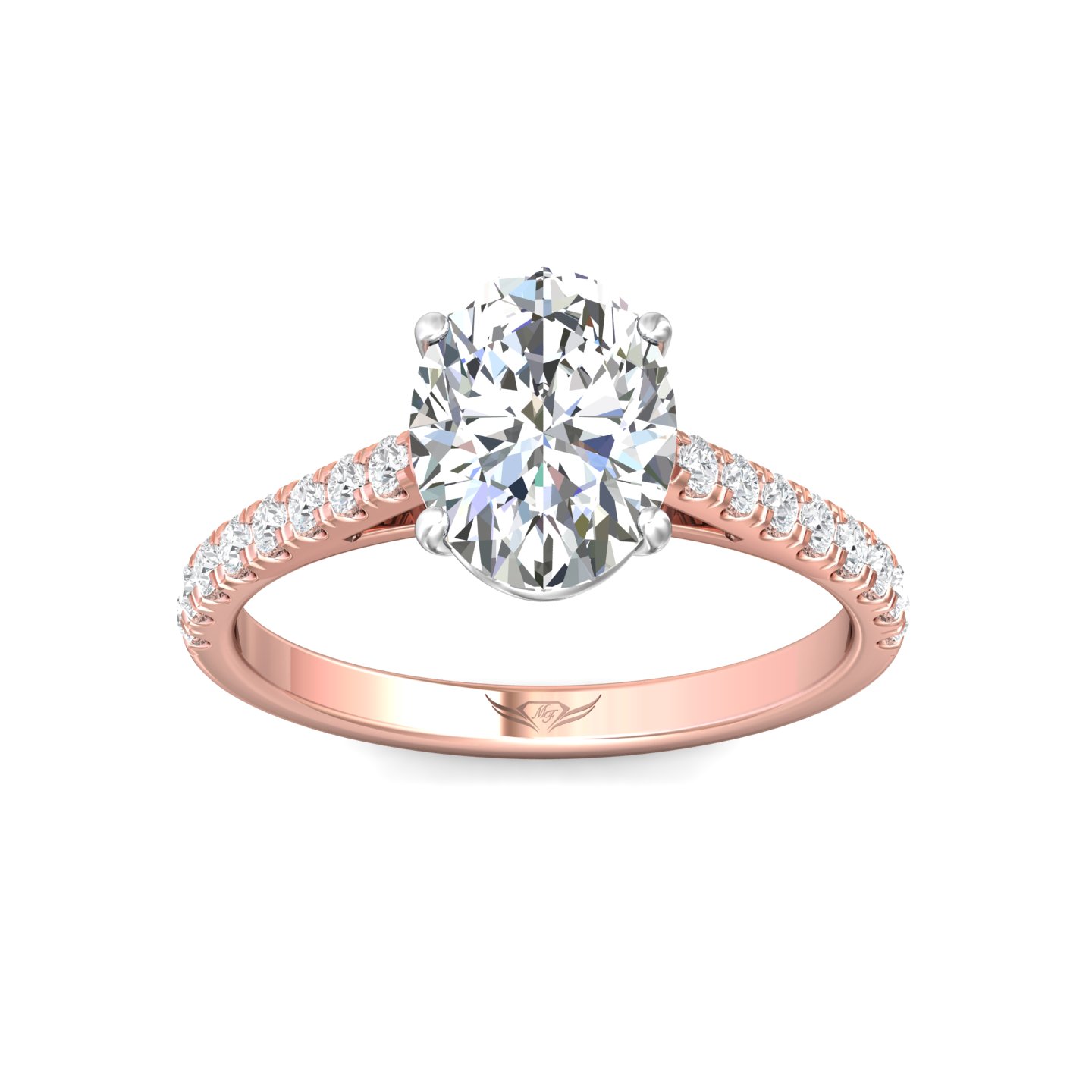 14K Rose and White Gold Oval Diamond Engagement Ring