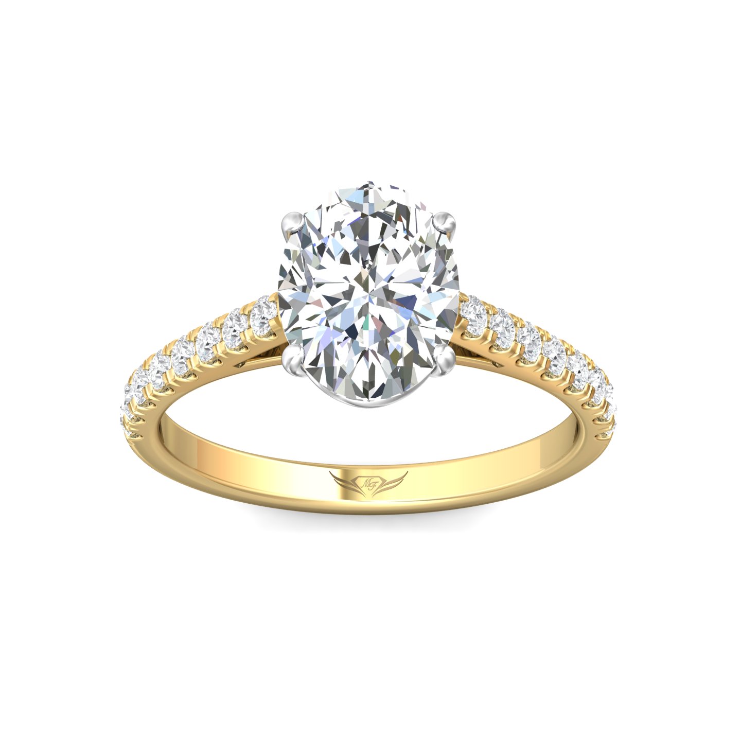 18K White and Yellow Gold Oval Diamond Engagement Ring