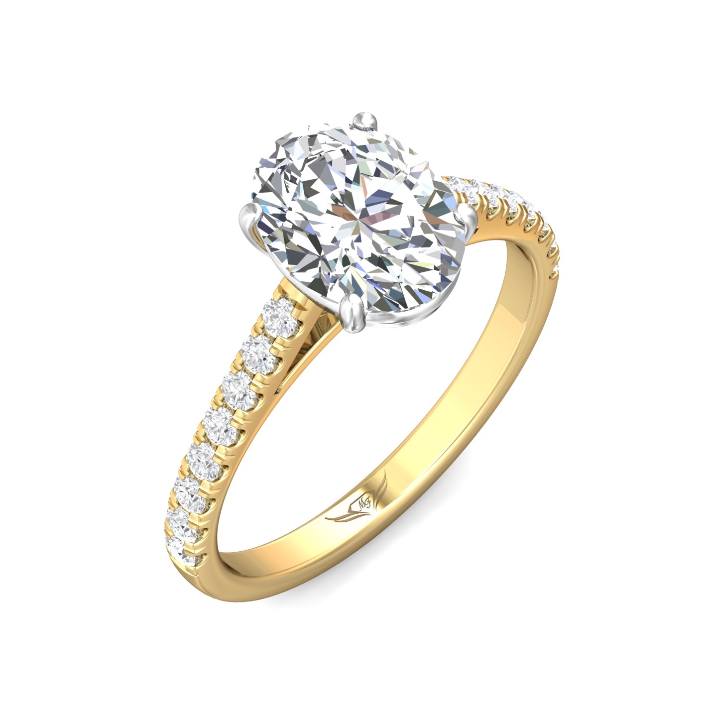 18K White and Yellow Gold Oval Diamond Engagement Ring