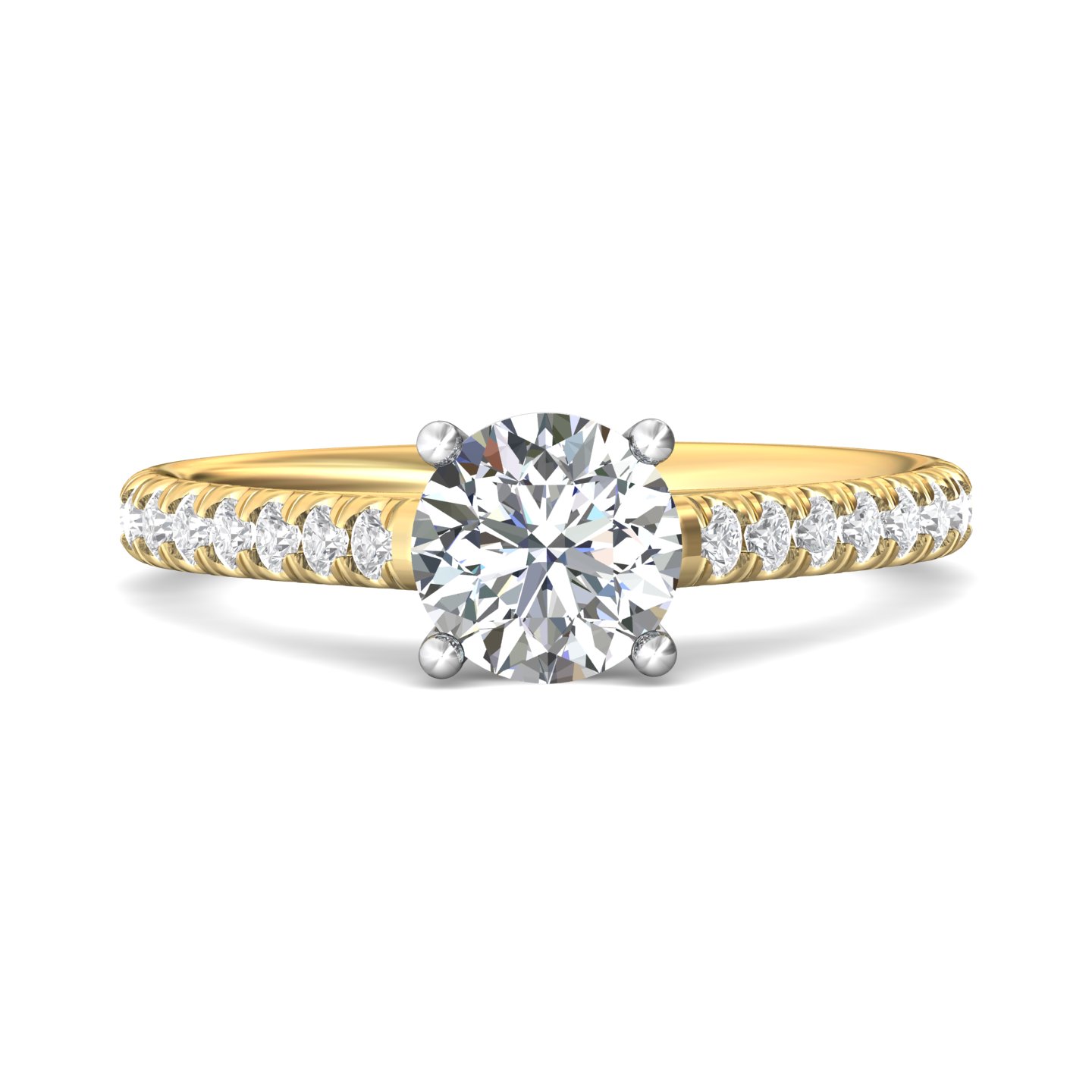 18K White and Yellow Gold Round Diamond Engagement Ring