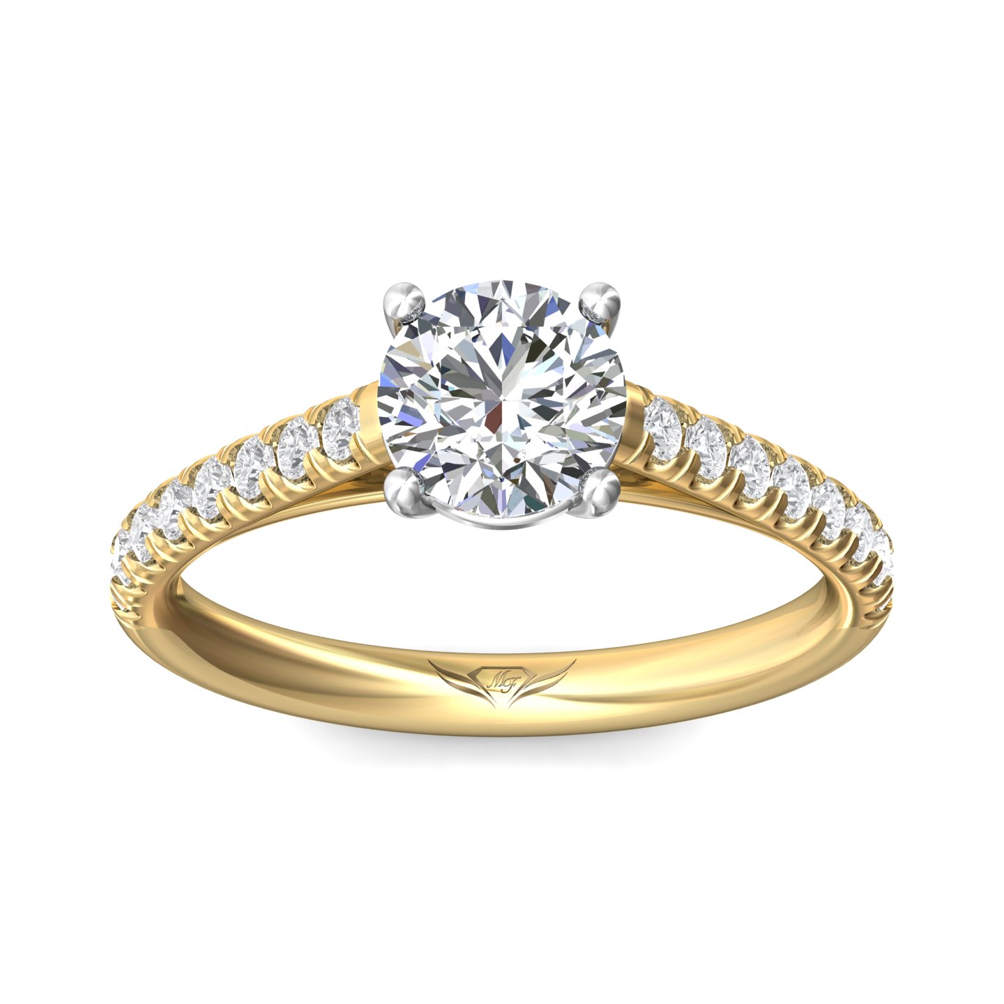 18K White and Yellow Gold Round Diamond Engagement Ring