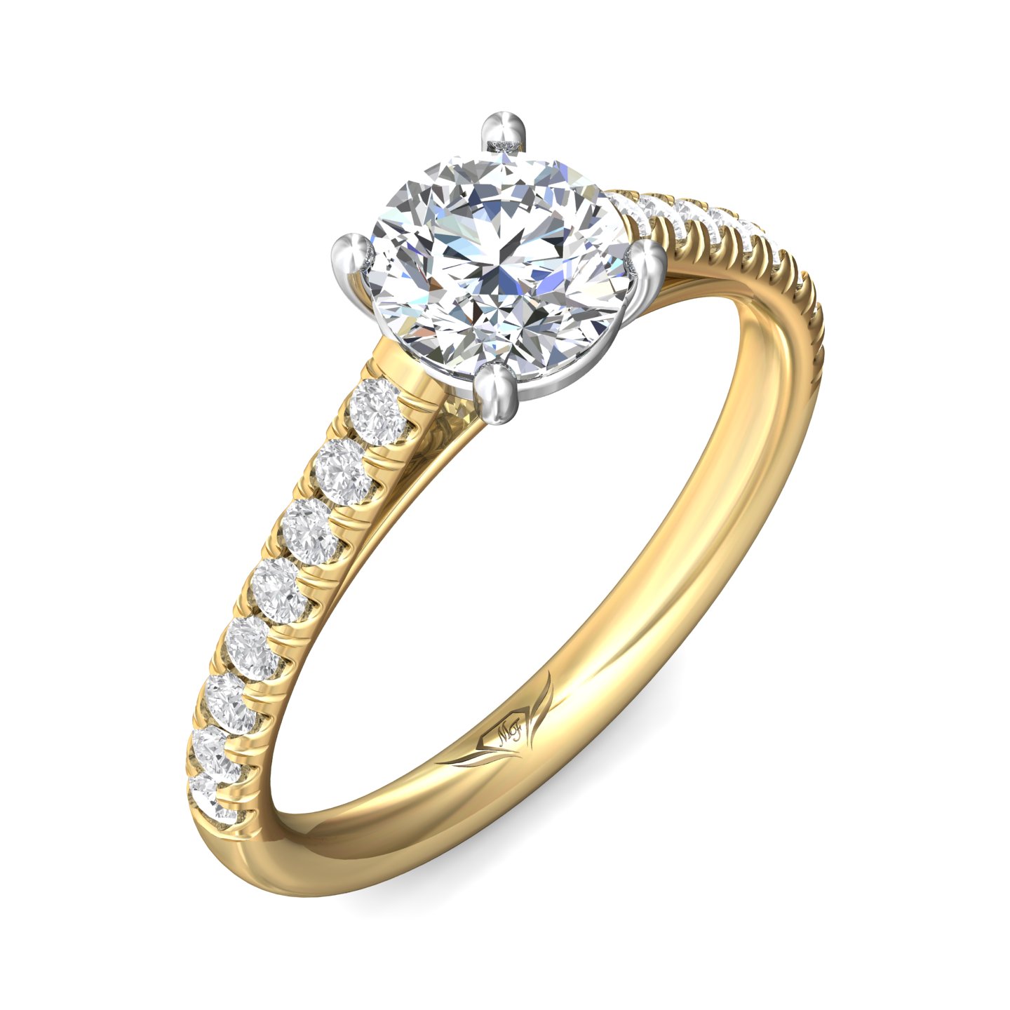 18K White and Yellow Gold Round Diamond Engagement Ring