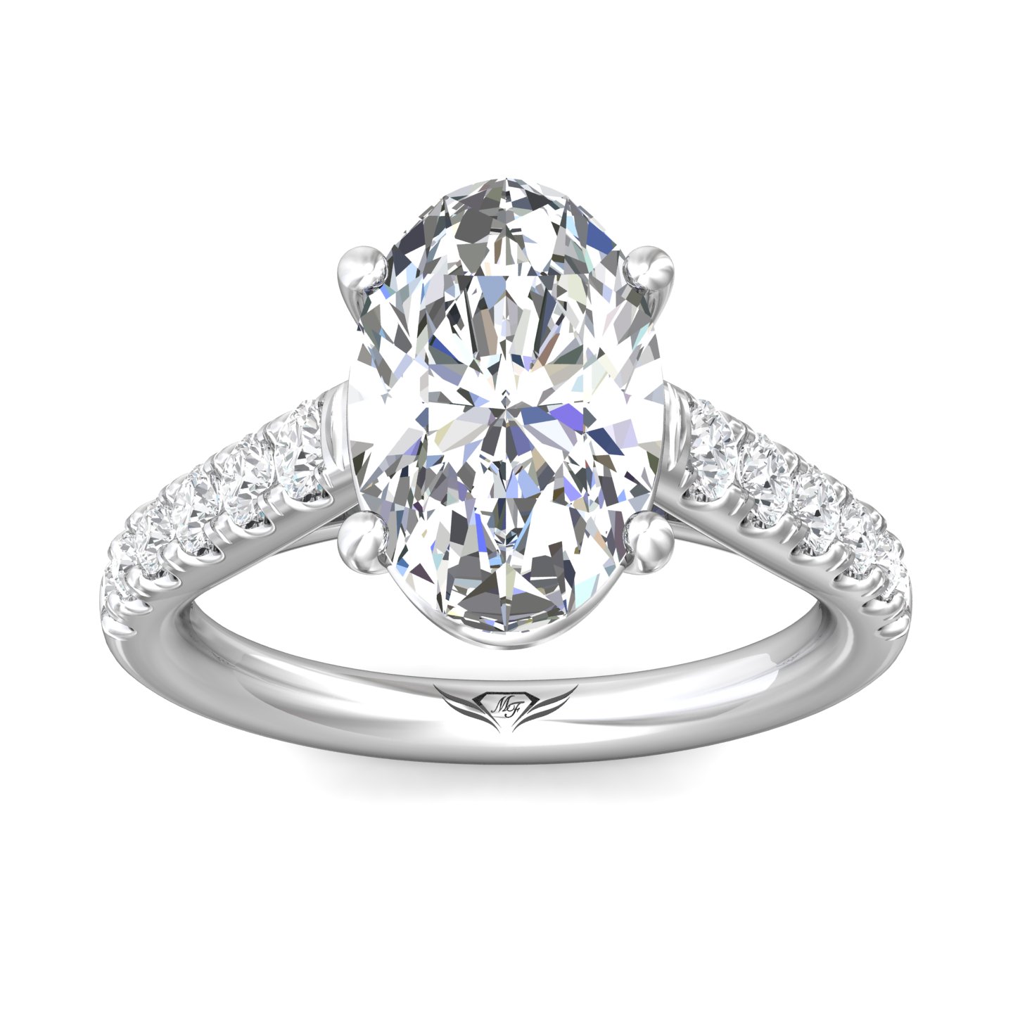14K White Gold Oval Diamond Engagement Ring