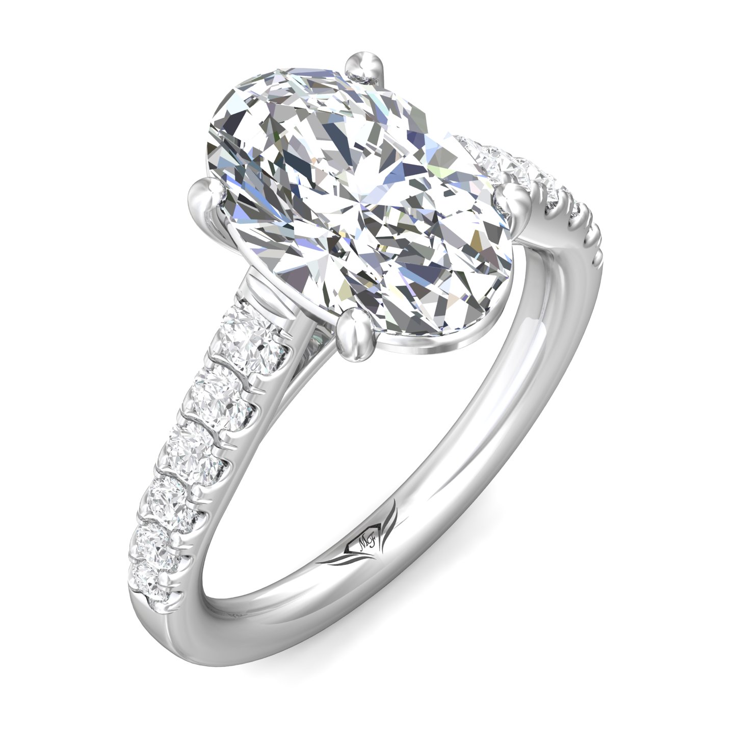 14K White Gold Oval Diamond Engagement Ring
