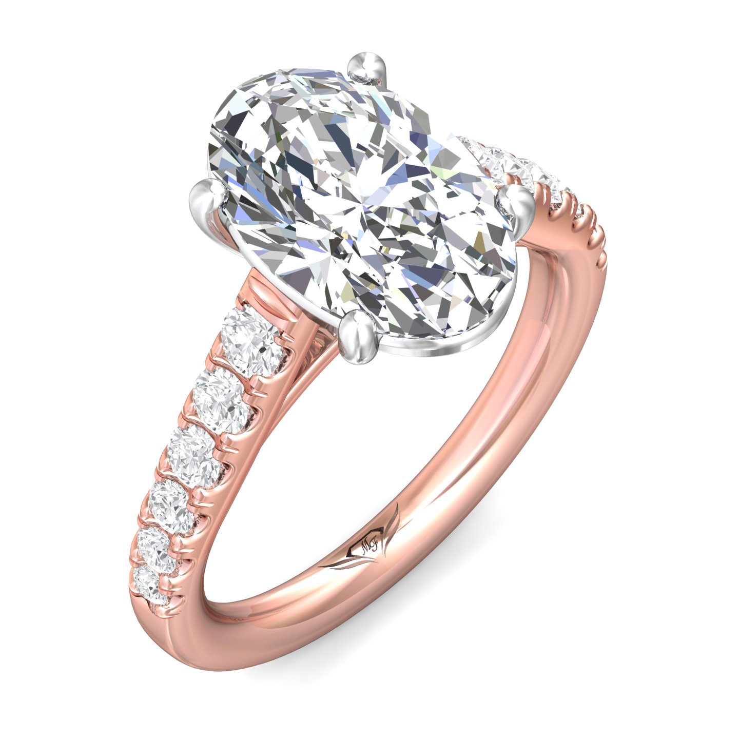 18K White and Rose Gold Oval Diamond Engagement Ring