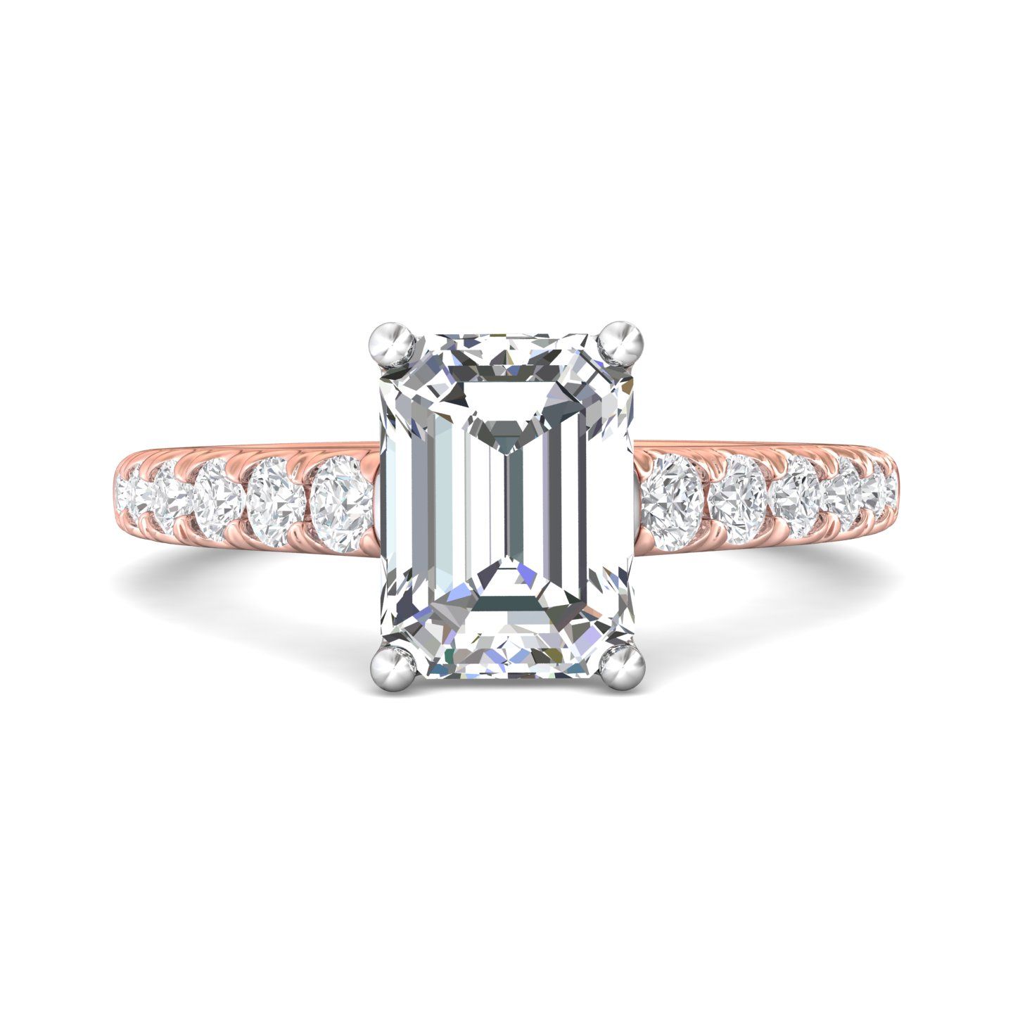 14K Rose and White Gold Emerald Cut Diamond Engagement Ring