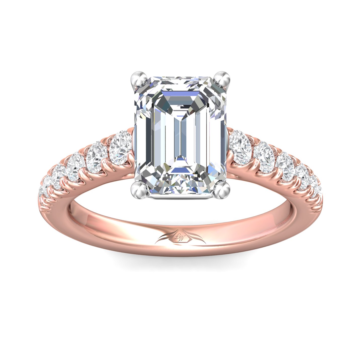 14K Rose and White Gold Emerald Cut Diamond Engagement Ring