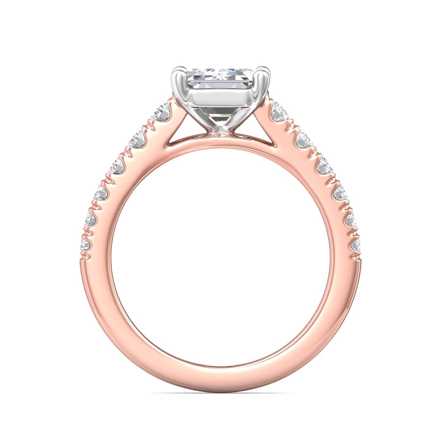 14K Rose and White Gold Emerald Cut Diamond Engagement Ring
