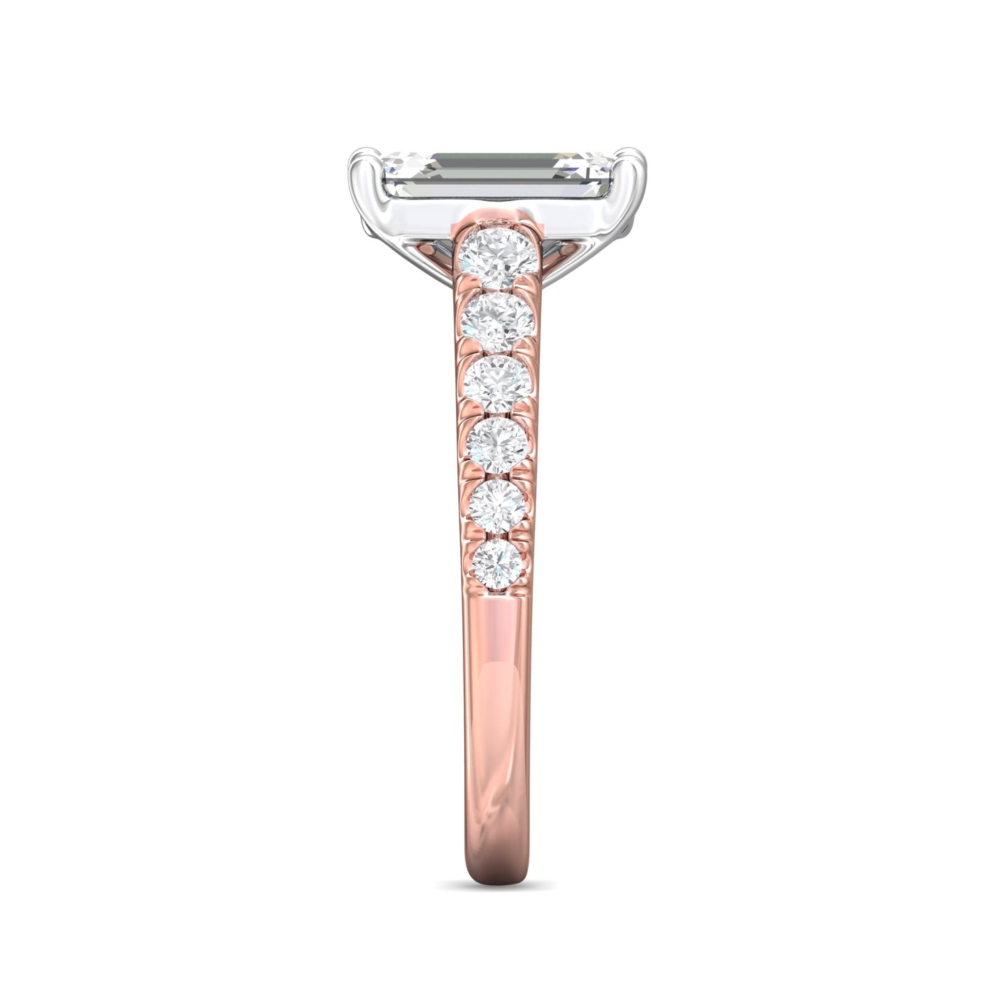 14K Rose and White Gold Emerald Cut Diamond Engagement Ring