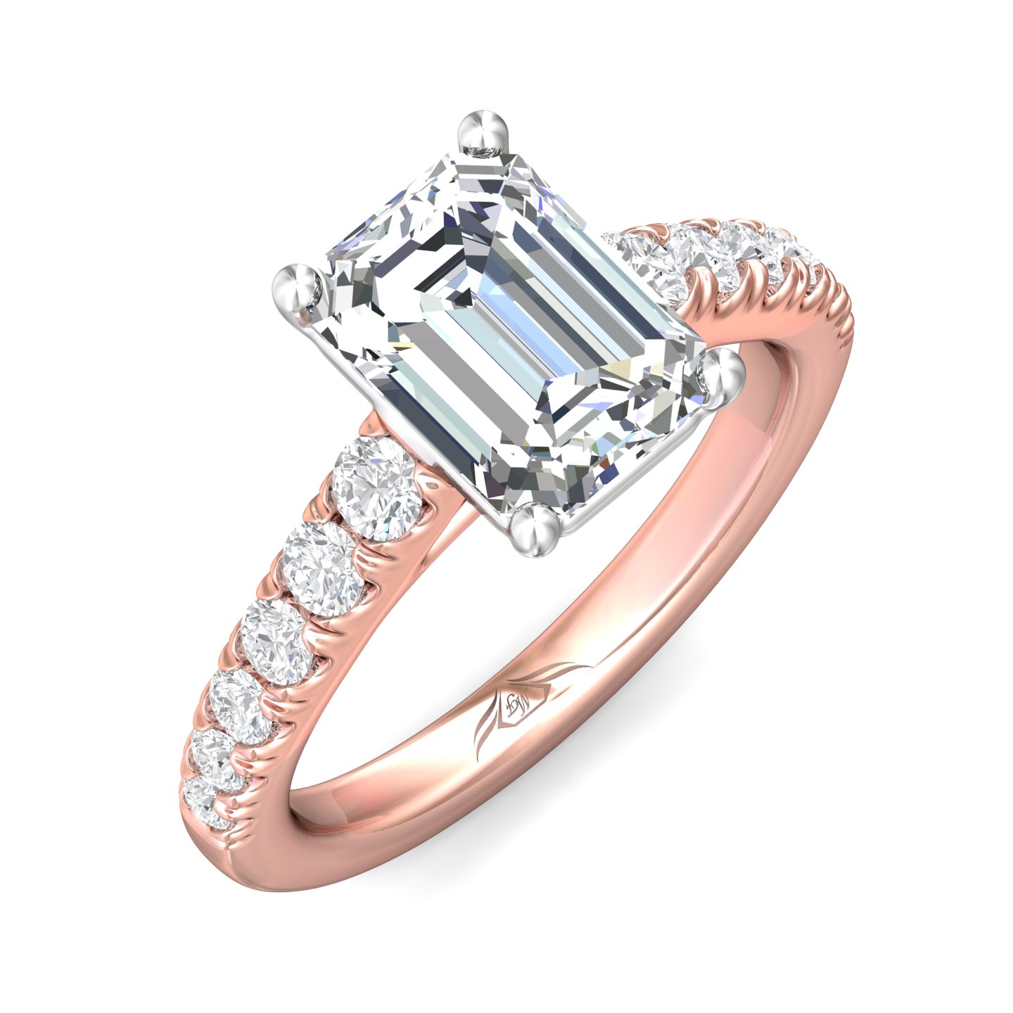 14K Rose and White Gold Emerald Cut Diamond Engagement Ring