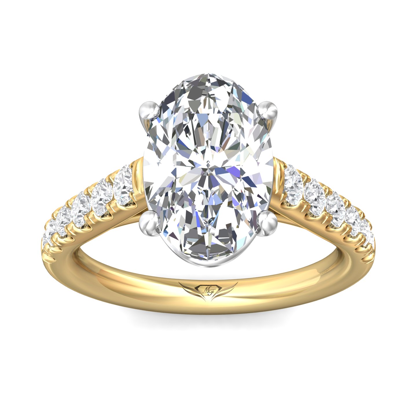 14K Yellow and White Gold Oval Diamond Engagement Ring