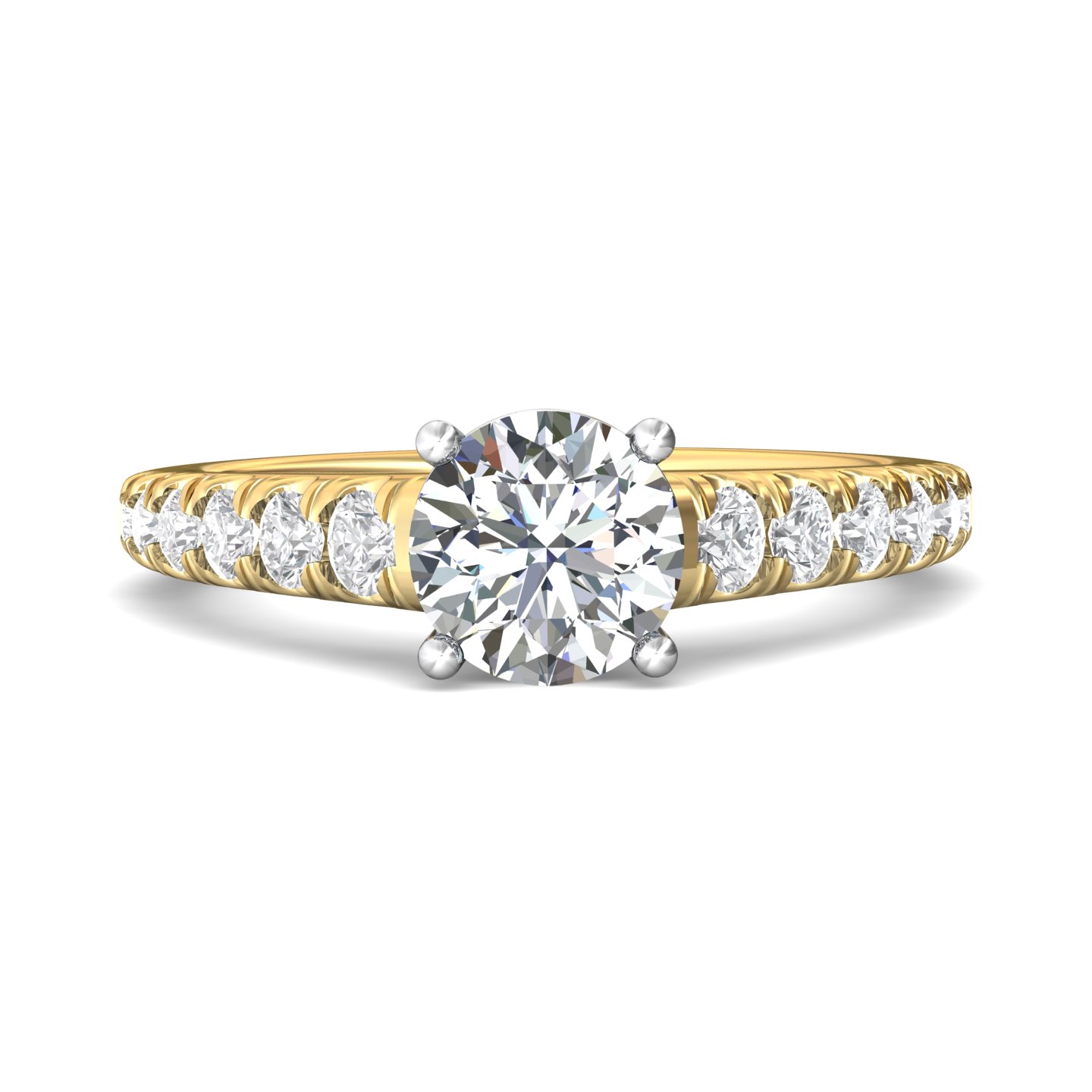 18K White and Yellow Gold Round Diamond Engagement Ring