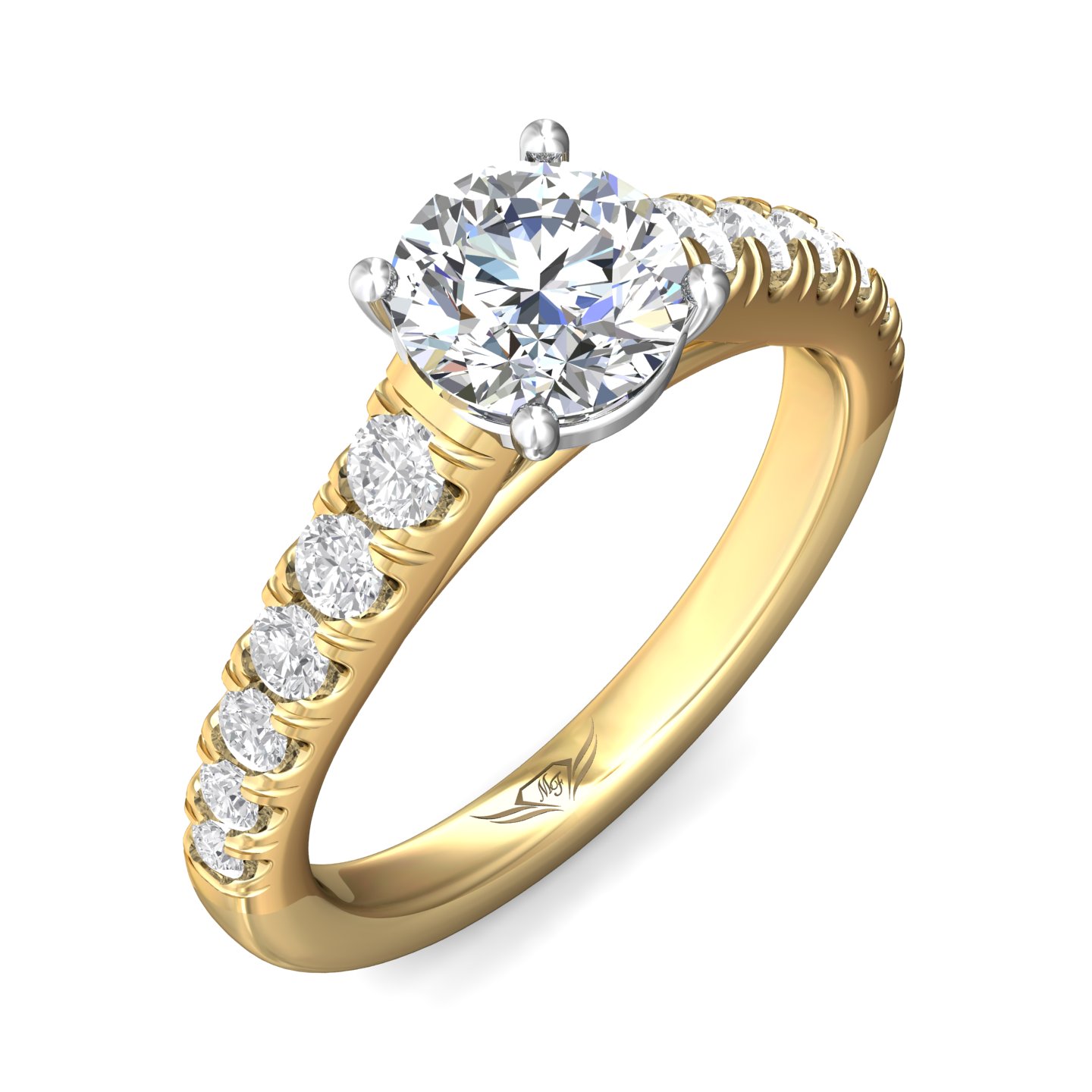 18K White and Yellow Gold Round Diamond Engagement Ring