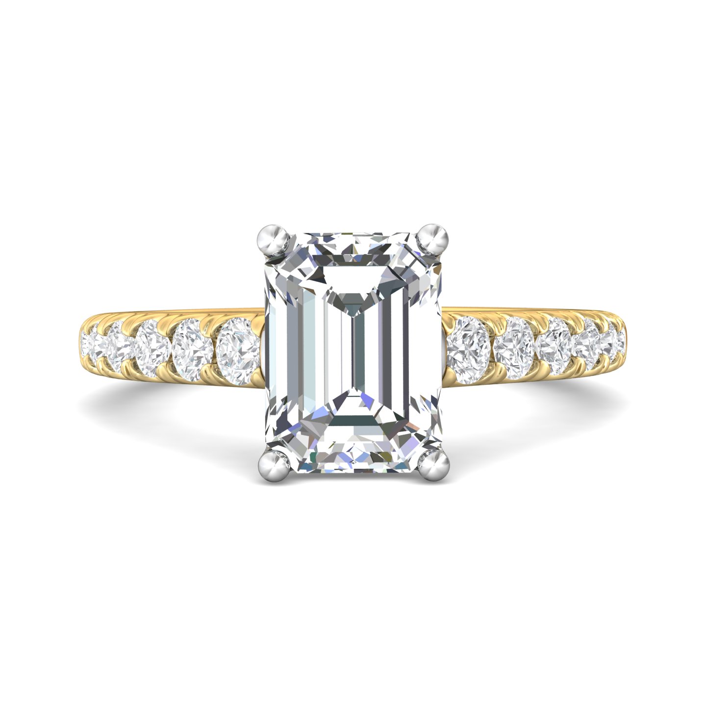 18K White and Yellow Gold Emerald Cut Diamond Engagement Ring