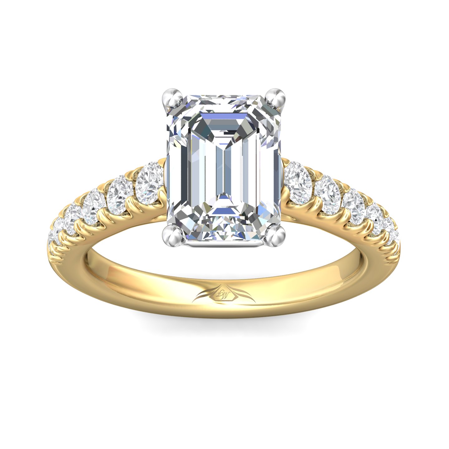 18K White and Yellow Gold Emerald Cut Diamond Engagement Ring